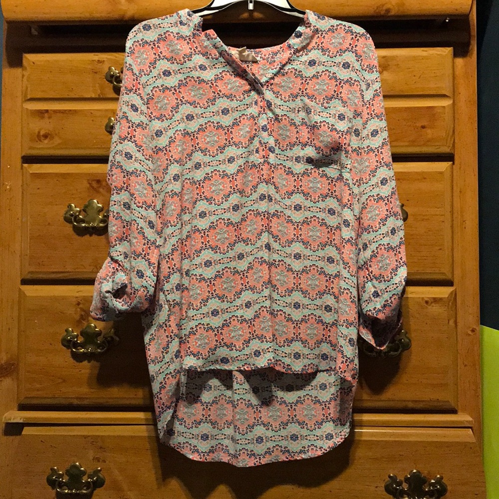 High Low Dressy Casual Mid Sleeve Blouse